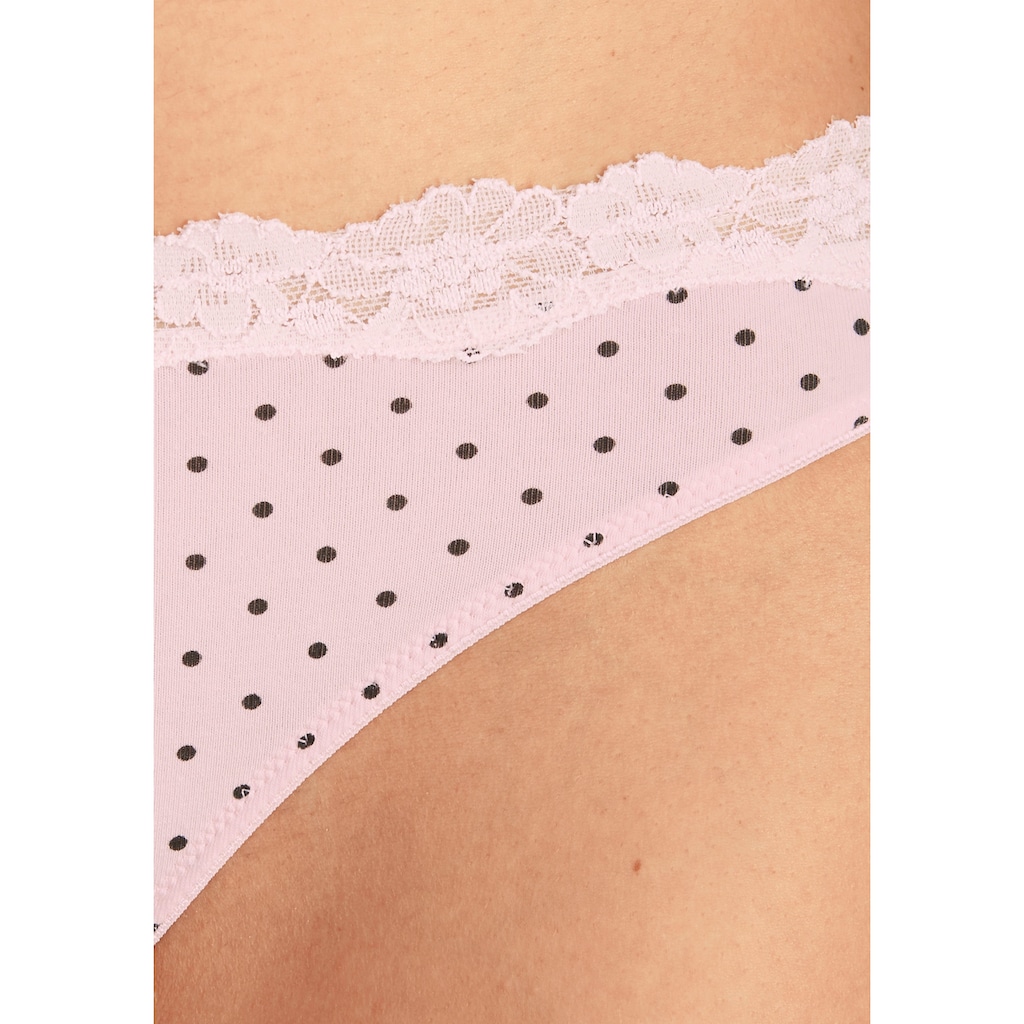 LASCANA String, (3er-Pack), aus elastischer Baumwolle mit zarter Spitze