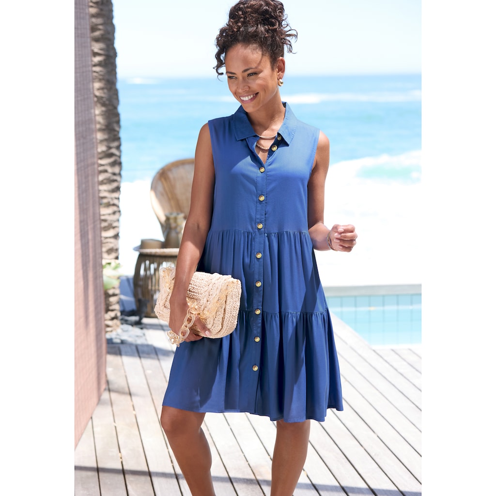 Vivance Sommerkleid, aus gewebter Viskose, Blusenkleid mit Knopfleiste und Hemdblusenkragen