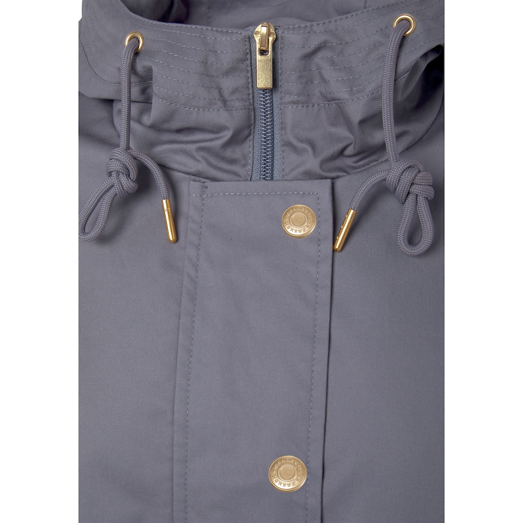 French Connection Outdoorjacke, mit Kapuze, Saumschlitz mit Druckknöpfen auf der Rückseite