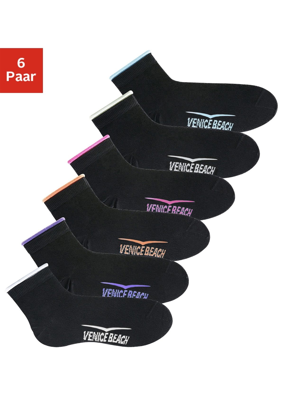 Venice Beach Kurzsocken Packung, 6 Paar tlg. mit druckfreiem Bündchen