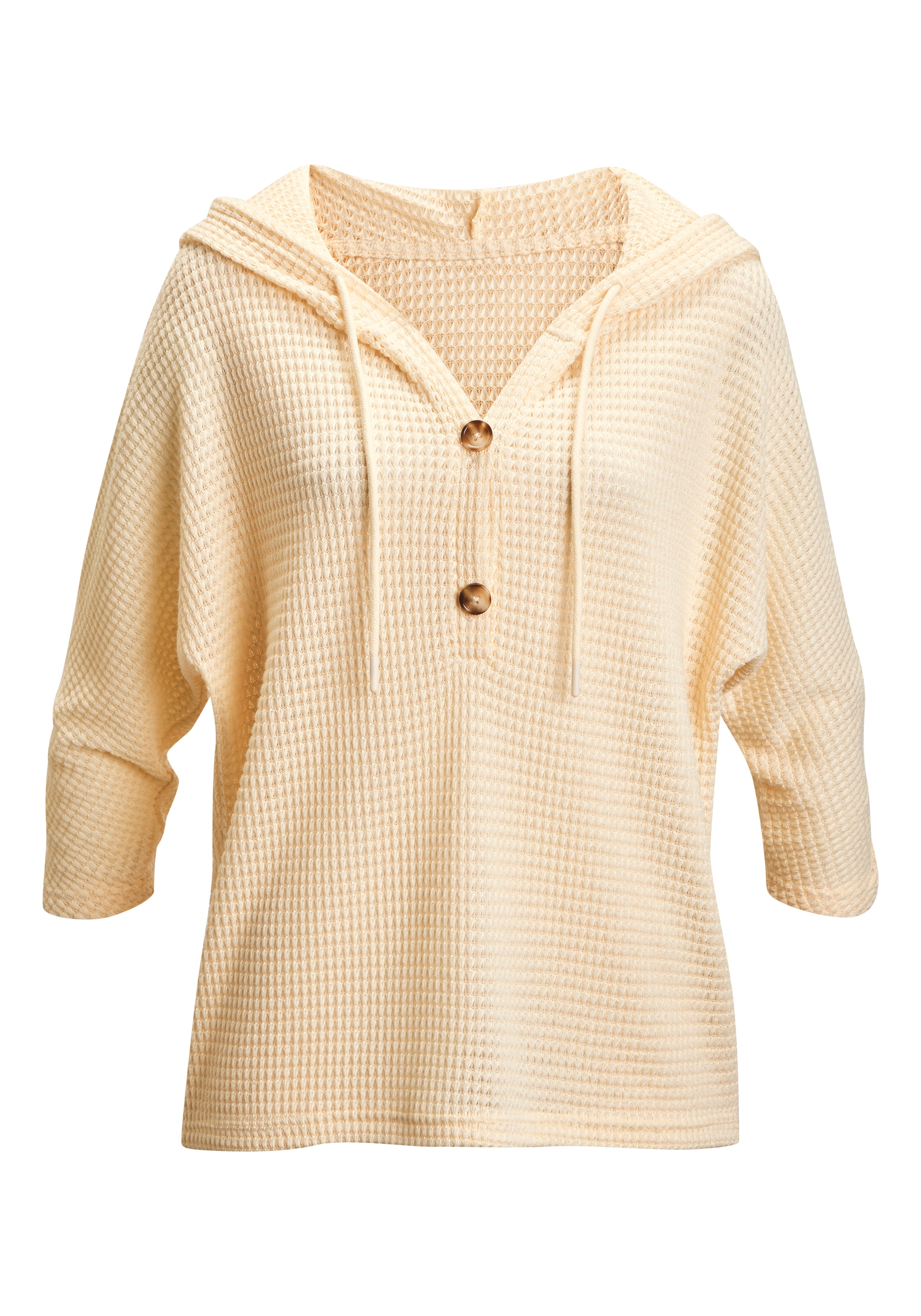 LASCANA 3/4-Arm-Shirt »aus sommerlichem Waffelstrick« mit Kapuze und Knopfleiste