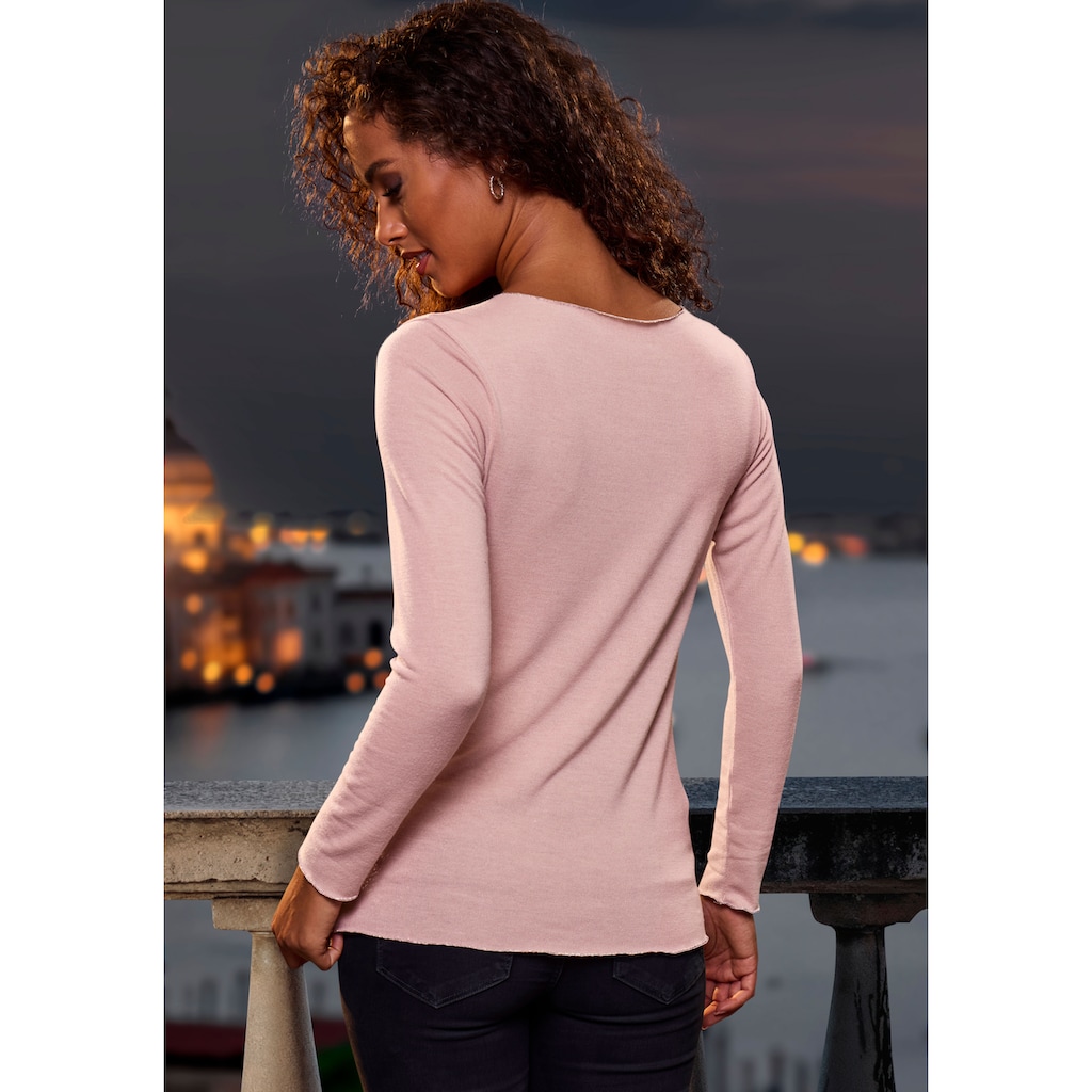 LASCANA Langarmshirt »mit feiner Glitzereinfassung«, aus weichem Viskose-Feinstrick