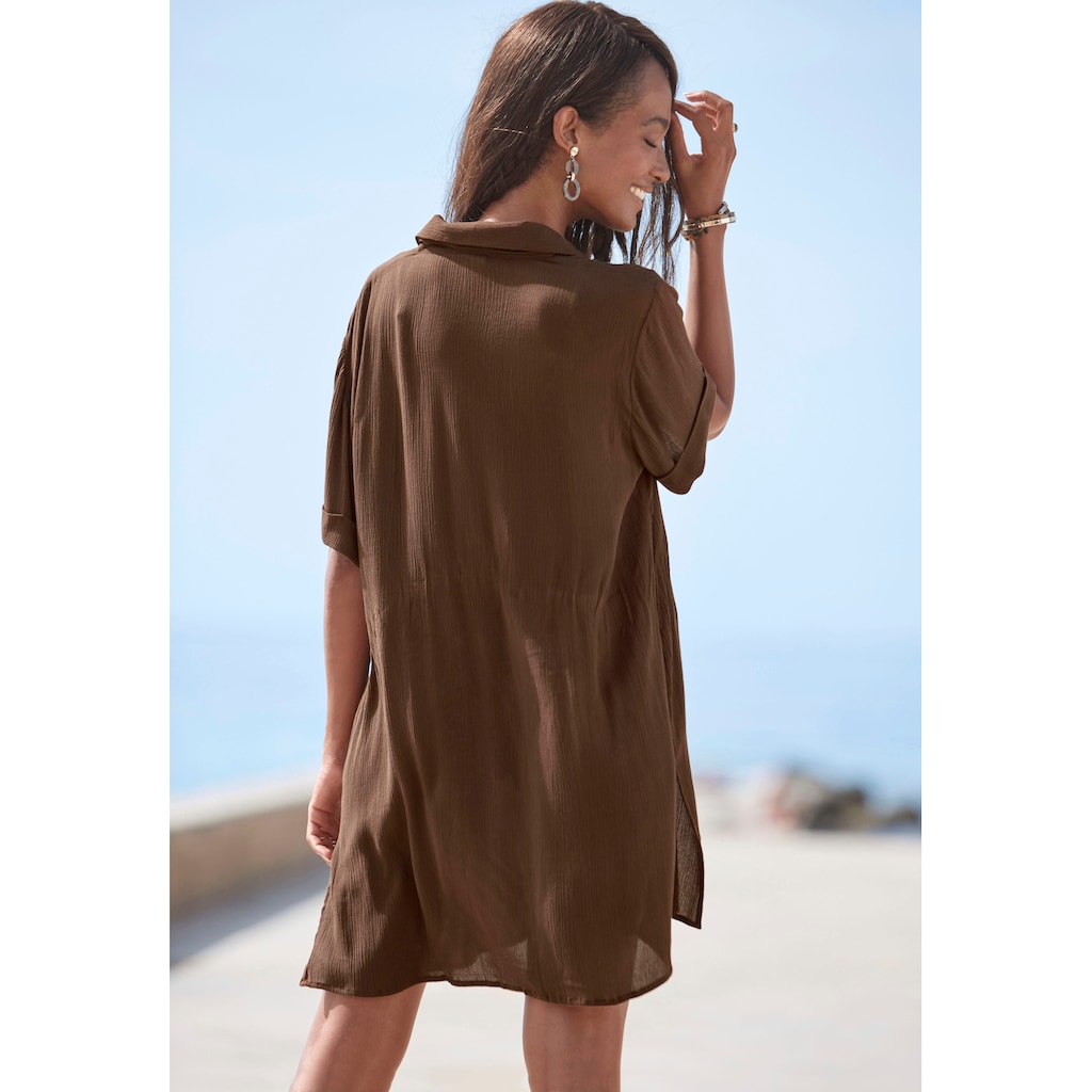 LASCANA Longbluse, mit Knopfleiste, Kurzarmbluse, Blusenkleid, sommerlich