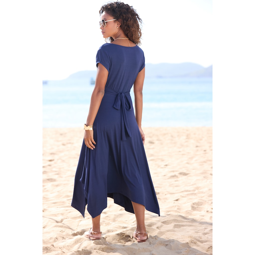 Beachtime Sommerkleid, mit Zipfelsaum und Schleife, Jerseykleid, asymmetrisches Rockteil