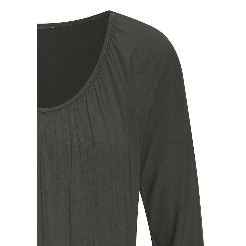 LASCANA 3/4-Arm-Shirt »mit zarter Raffung am Ausschnitt«, (2er-Pack), aus weichem Viskose-Stretch