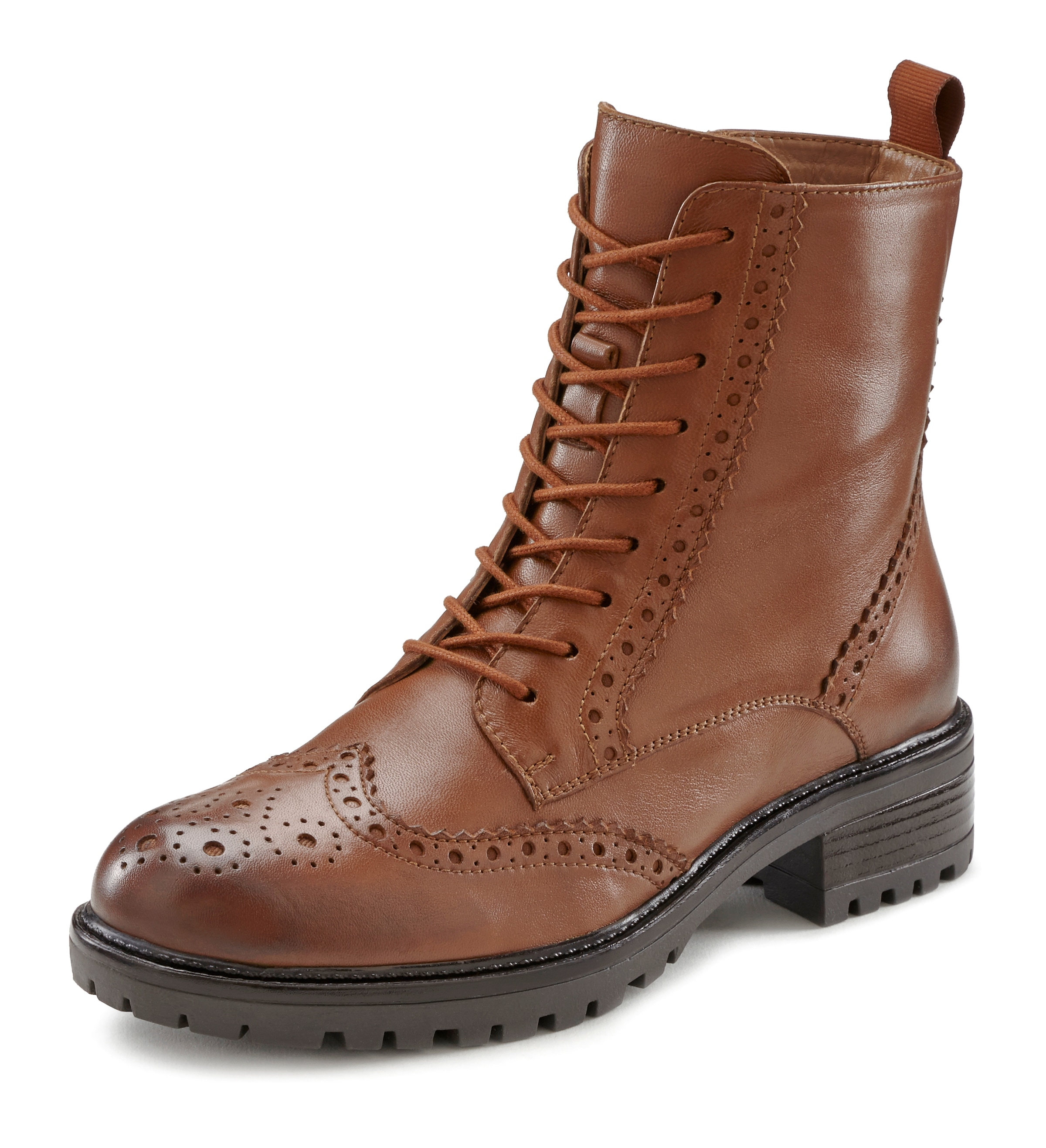 LASCANA Schnürboots, Schnürstiefelette, Ankle Boots, Leder, Schnüren & Reissverschluss