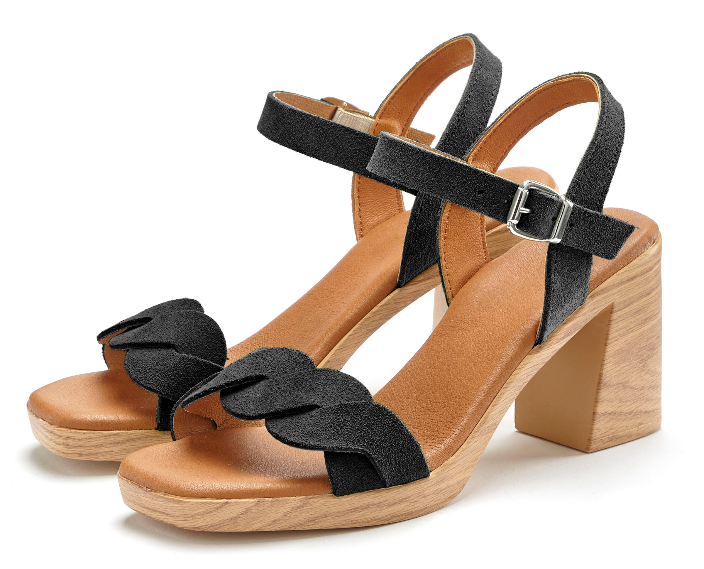 LASCANA Riemchensandalette »Sandale, Sandalette, Sommerschuh« aus weichem Leder mit Blockabsatz