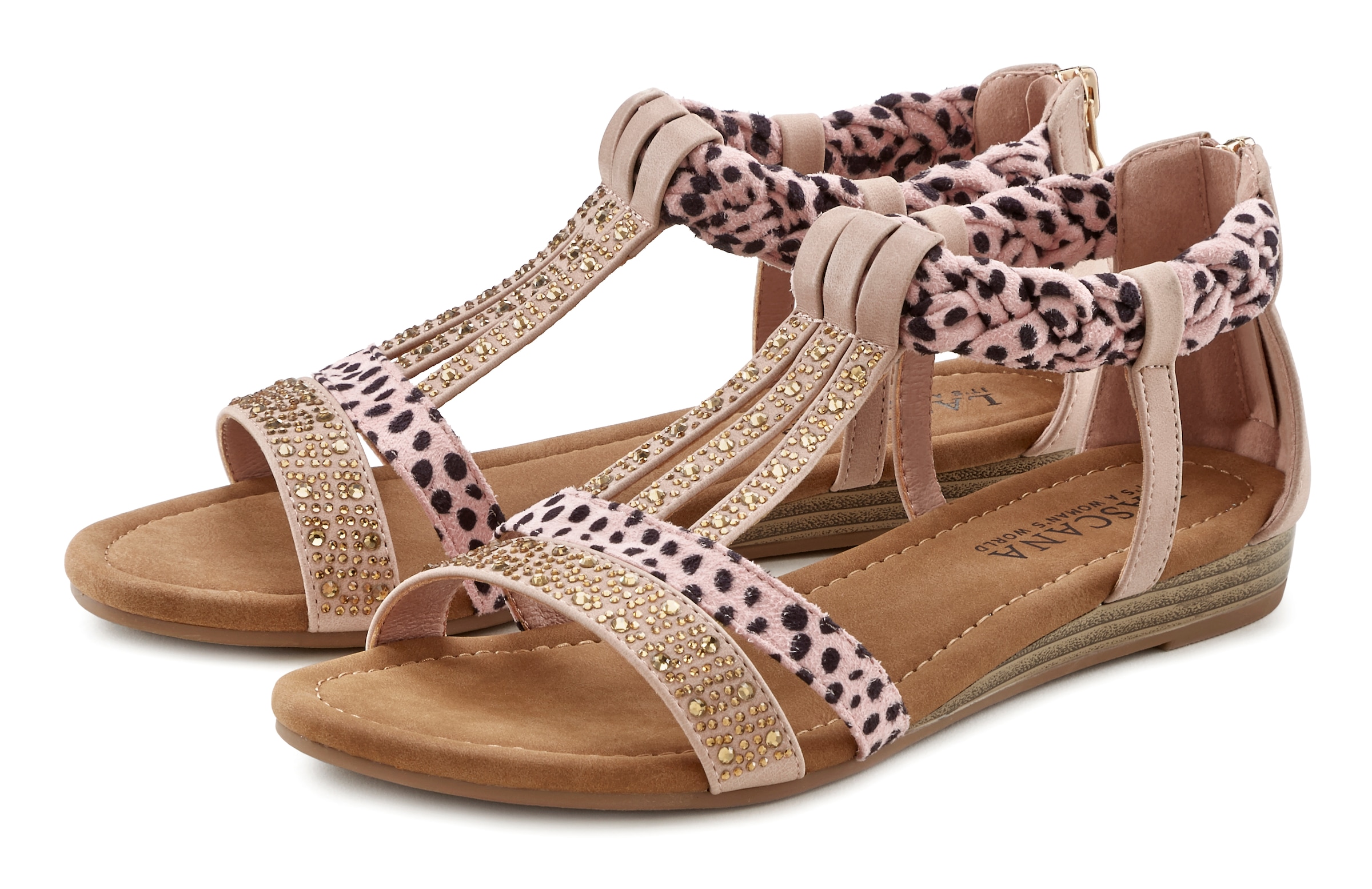 LASCANA Sandale »Sommerschuh, Sandalette,«, mit Verzierung und kleinem Keilabsatz im Festival-Look VEGAN
