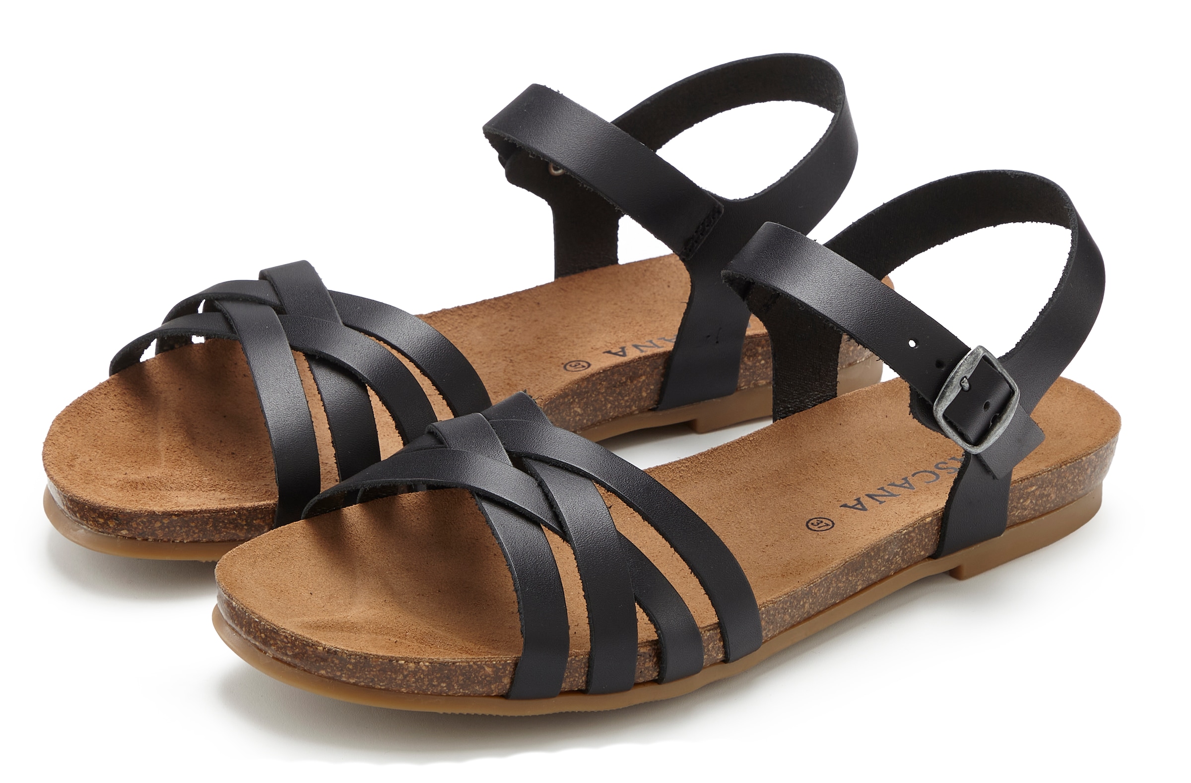 LASCANA Sandale »Sandalette, Sommerschuh«, aus Leder mit komfortablem Korkfussbett