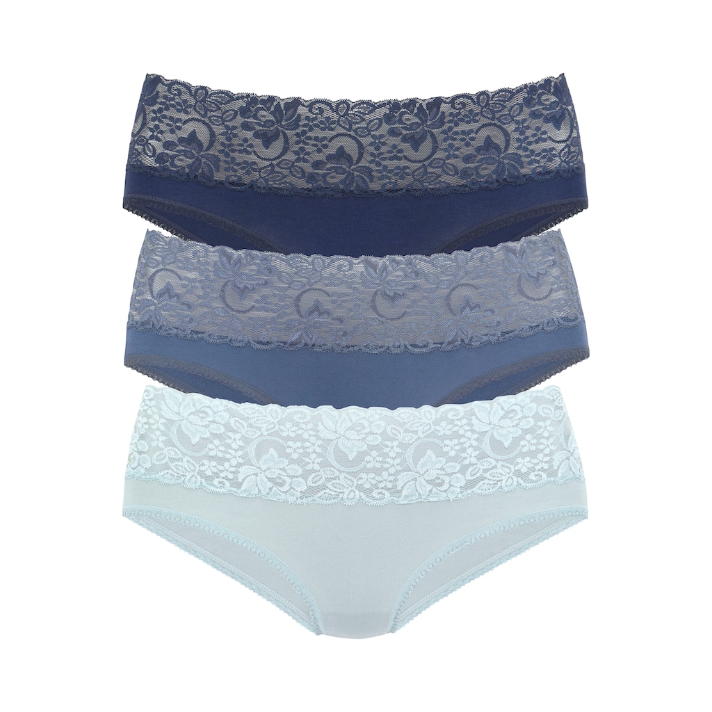 Vivance Slip, (3er-Pack), aus elastischer Baumwolle mit floraler Spitze