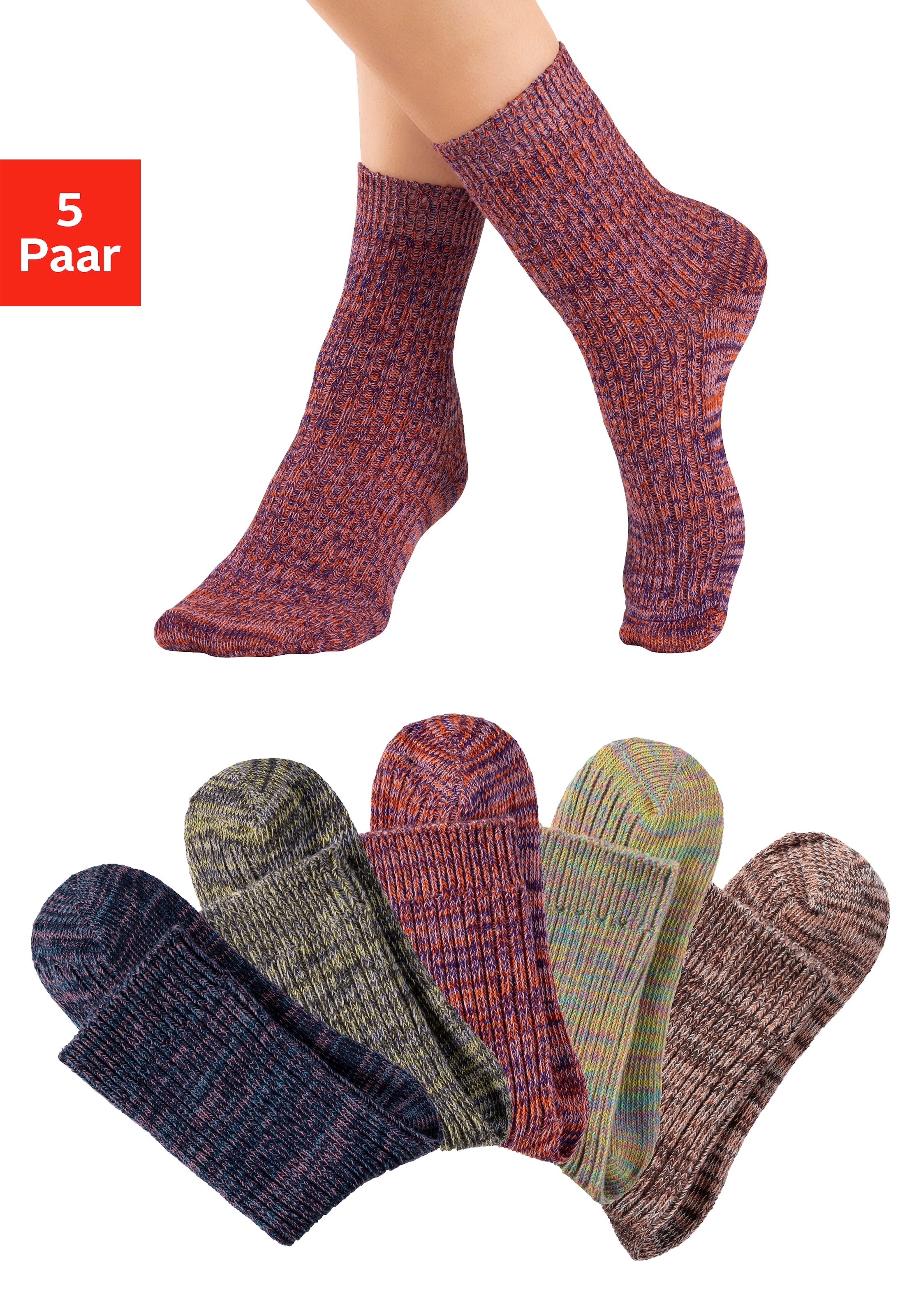 LASCANA Socken Packung, 5 Stk. tlg. gestrickt mit farbigen Garnen