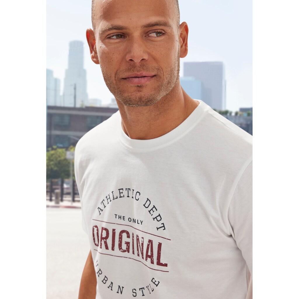 John Devin T-Shirt »Regular Fit,«, Kurzarm, Freizeitshirt mit Rundhals, Frontprint, reine Baumwolle