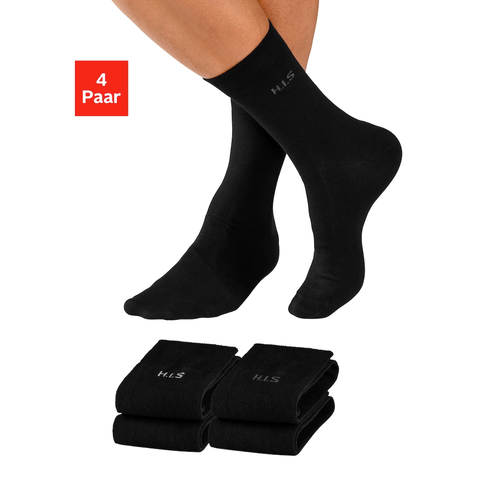 H.I.S Socken, (Packung, 4 Paar), mit druckfreiem Bündchen
