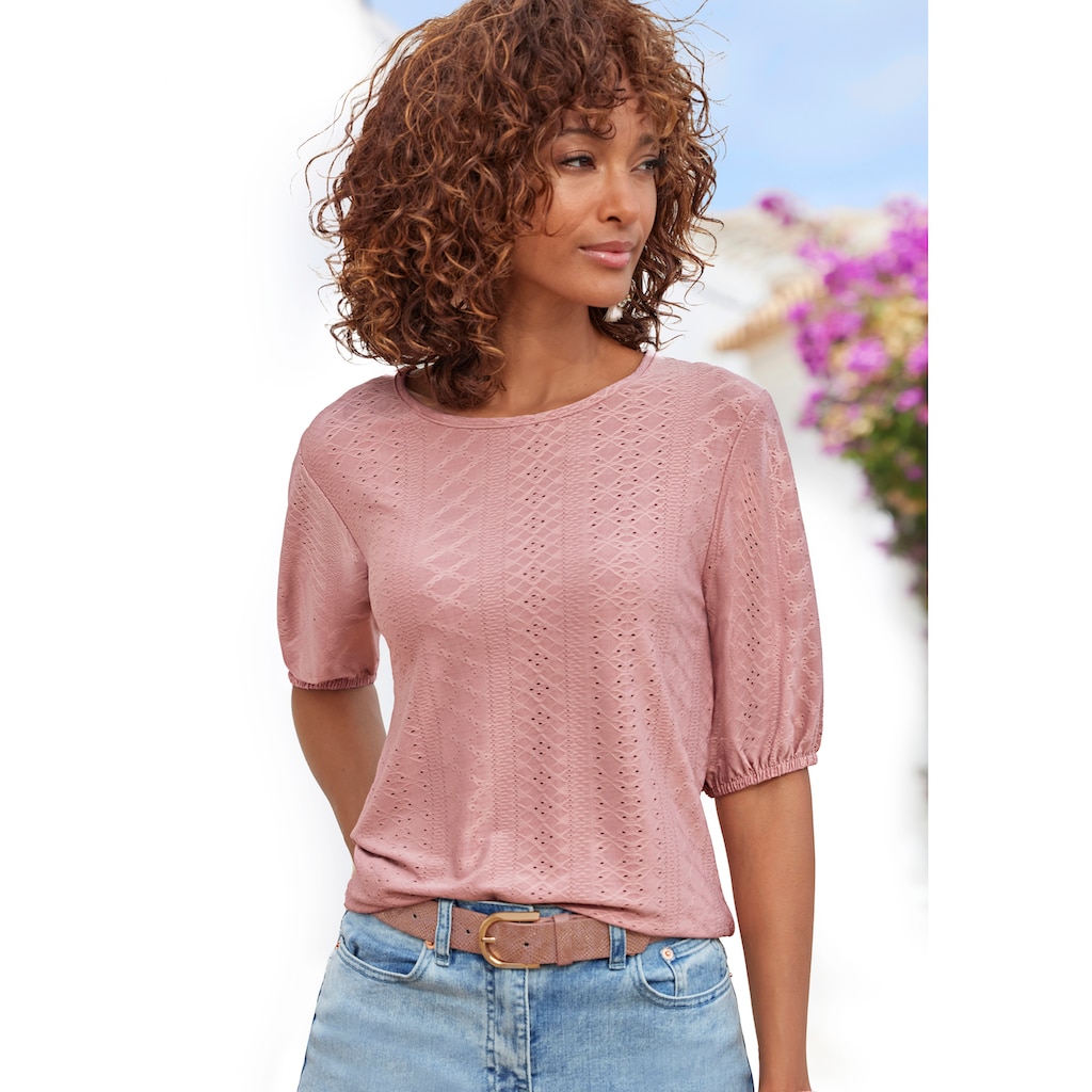 Vivance Kurzarmshirt »mit Lochstickerei«, (2er-Pack), aus pflegeleichter Qualität