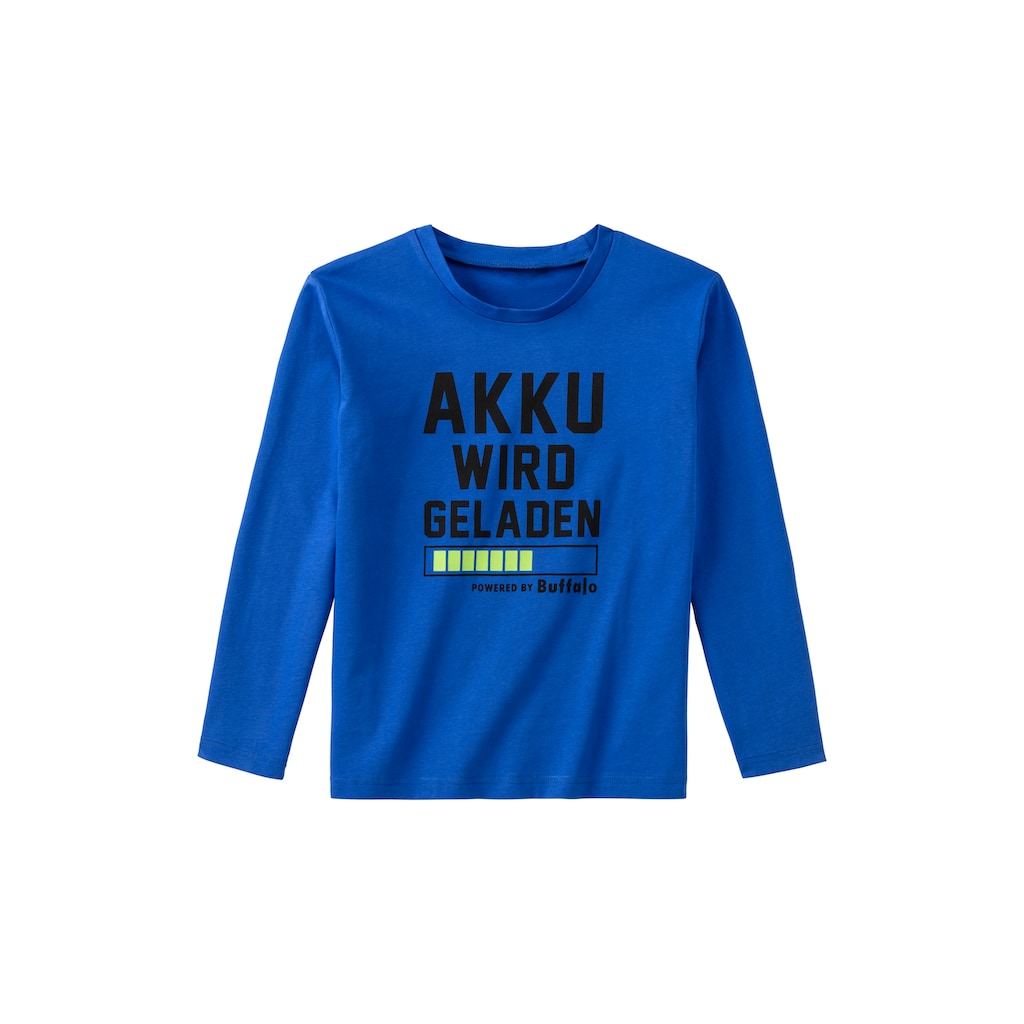 Buffalo Pyjama, (2 tlg., 1 Stück), Schlafanzug mit Spruch Akku wird geladen