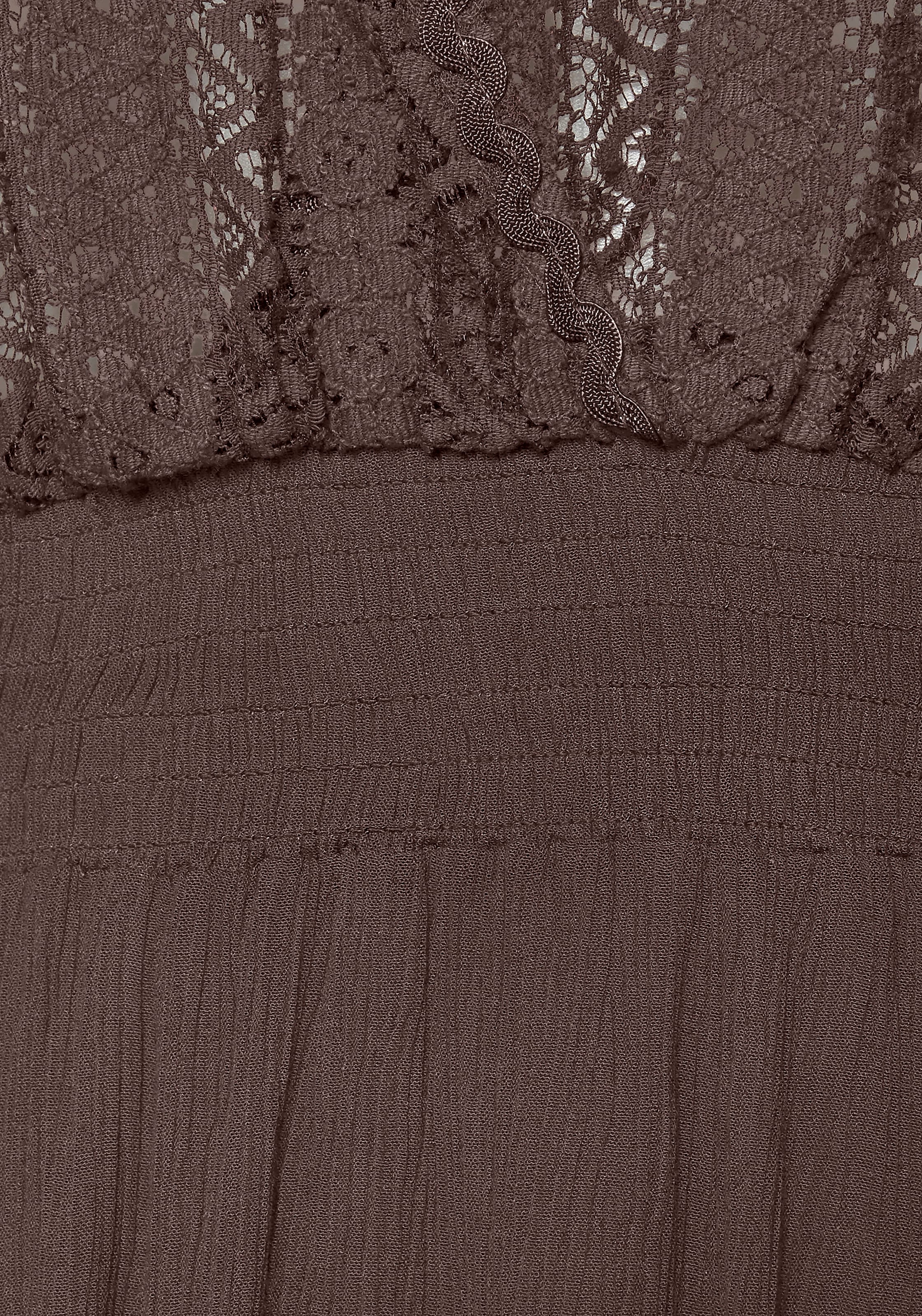 LASCANA Robe tunique »mit weiten Ärmeln, Oberteil aus Spitze, aus leichtem Viskose-Crepe« Sans poches Robe de plage, robe légère d'été, robe courte, robe bohème, festival