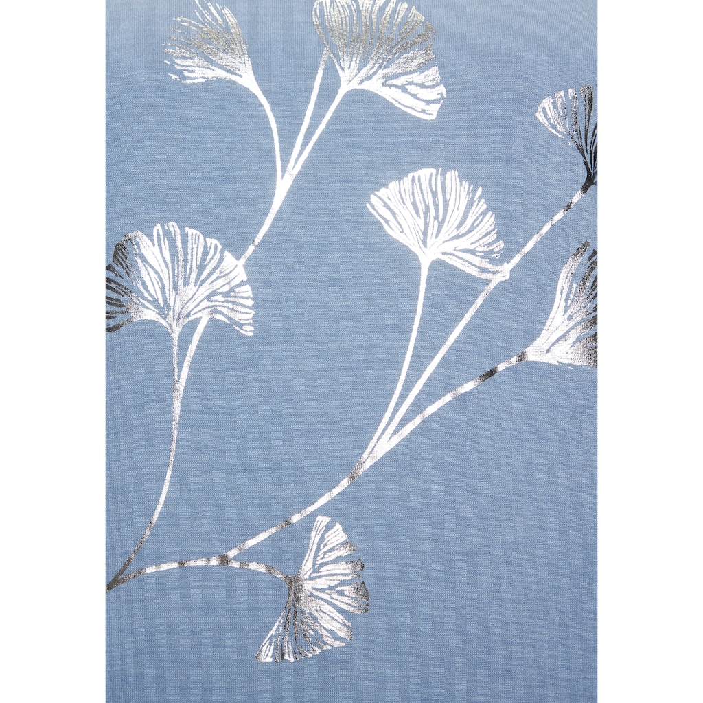 LASCANA Kurzarmshirt »mit schimmerndem Blumenprint«, aus elastischer Viskose-Qualität