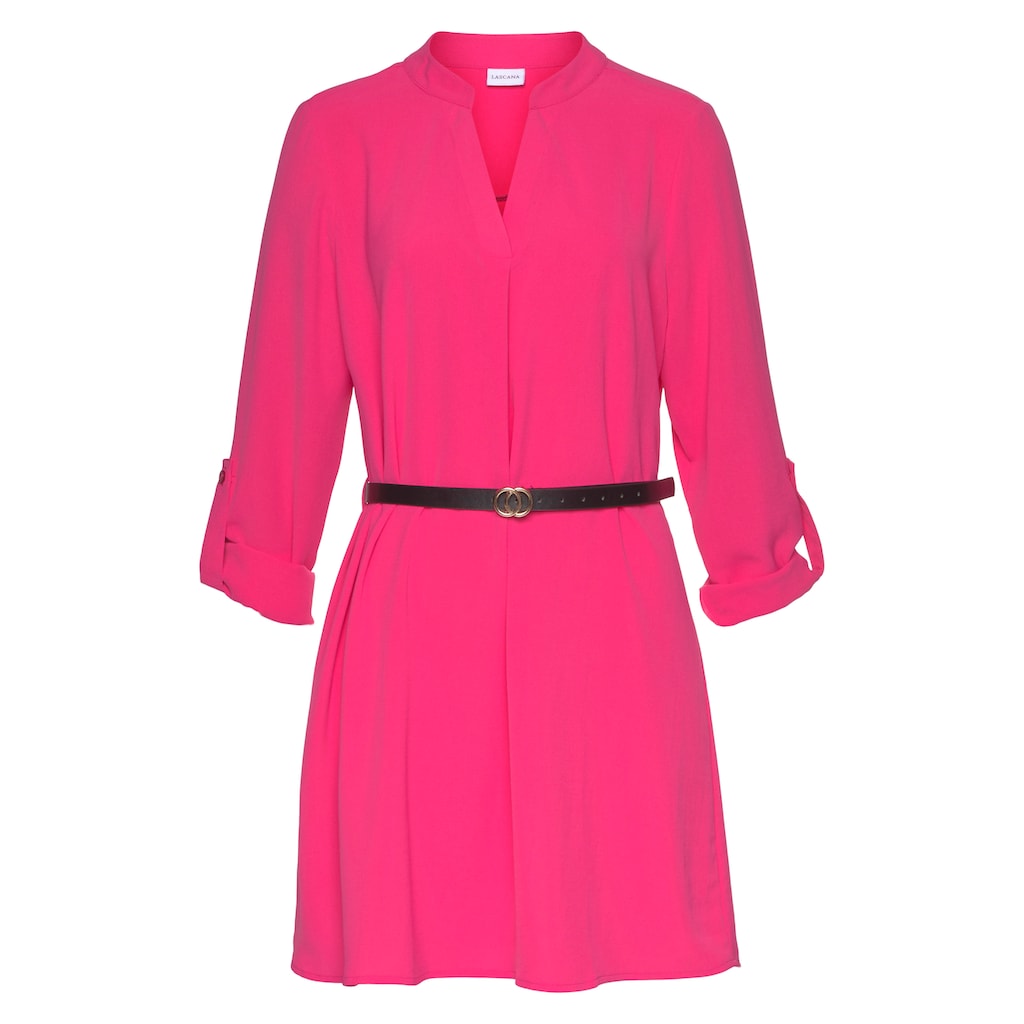 LASCANA Longbluse, (mit Gürtel in Lederoptik), aus gekreppter Ware, lockeres Blusenkleid, elegant-chic