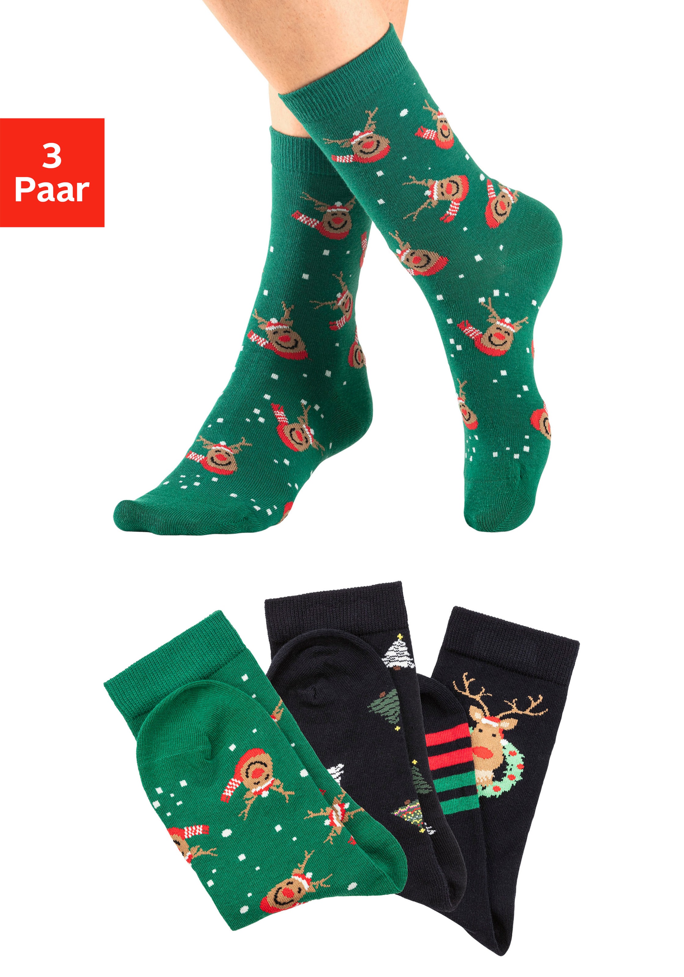 H.I.S Basicsocken Packung, 3 Paar tlg. Weihnachten, mit weihnachtlichen Motiven