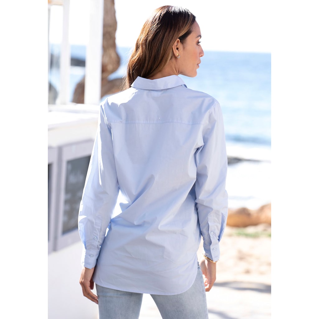 LASCANA Hemdbluse, hinten länger geschnitten, Damenbluse aus Baumwolle, klassisch-elegant