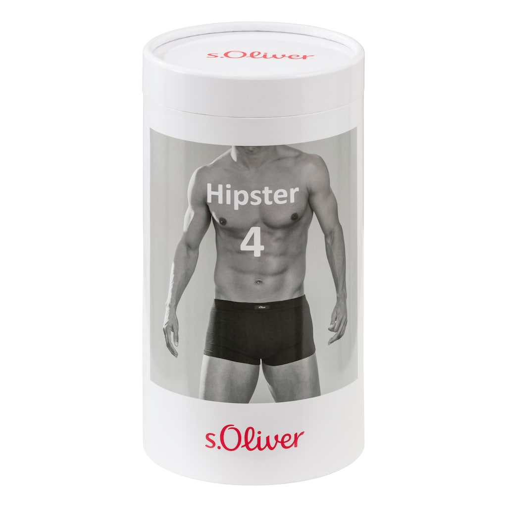 s.Oliver Hipster, (Dose, 4 St.), knapp sitzende Boxershorts aus Baumwollmischung in der Dose verpackt