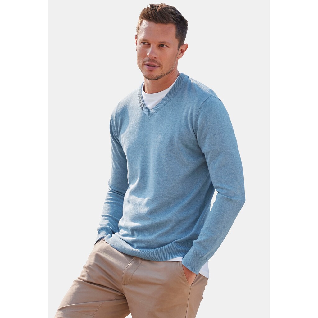 H.I.S Strickpullover, mit V-Ausschnitt, Pullover aus Feinstrick, Baumwollmischung