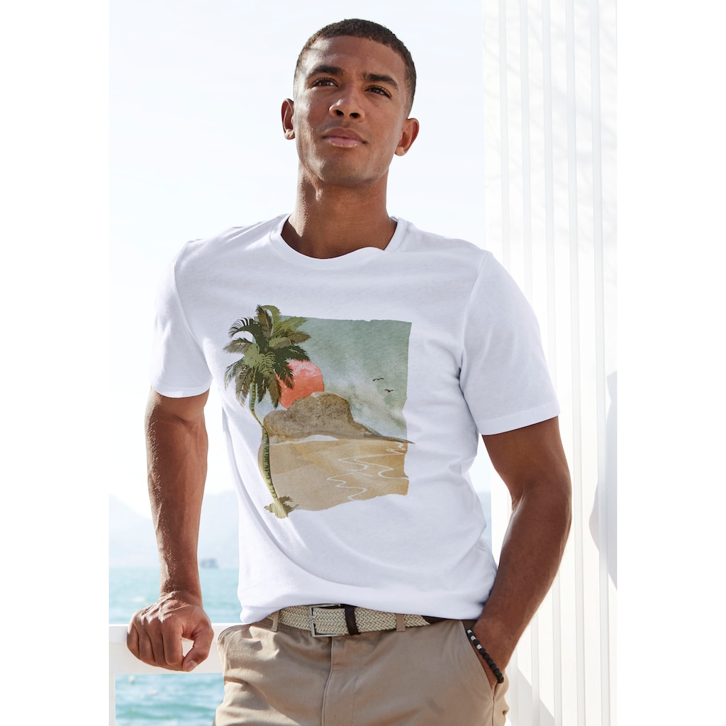 Beachtime T-Shirt, (Packung, 2 tlg.), Freizeitshirt mit Rundhals und Frontprint aus reiner Baumwolle