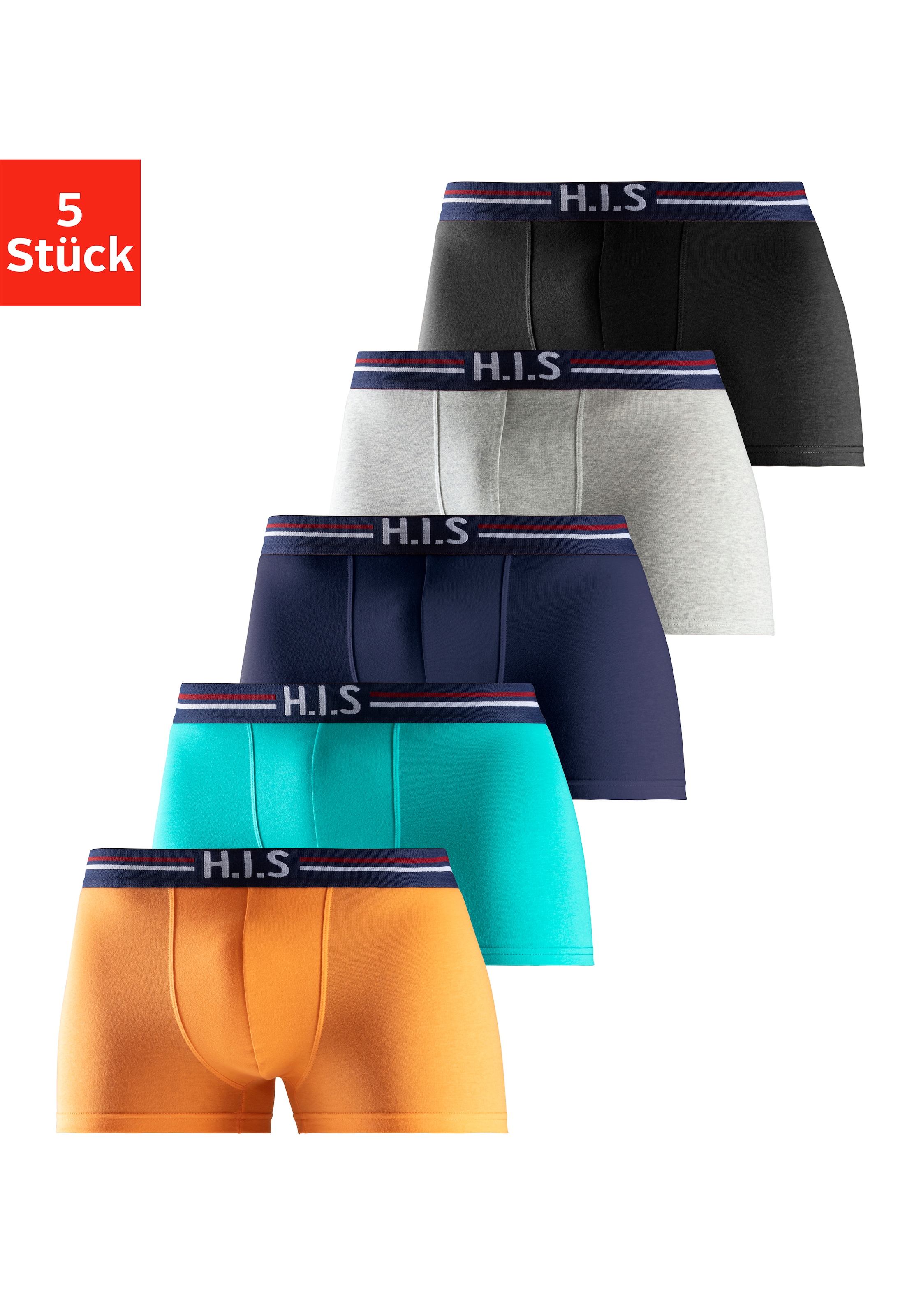 H.I.S Boxer »Boxershorts für Herren« Packung, 5 Stk. mit Streifen und Markenlogo im Bund