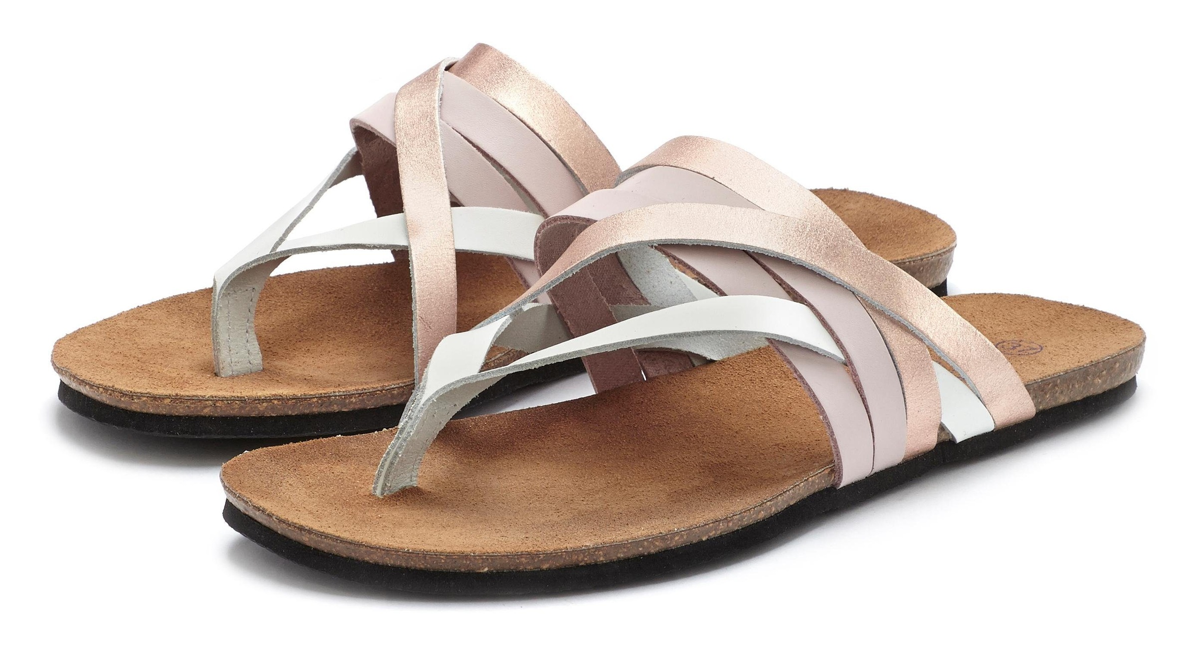 LASCANA Zehentrenner Sandale, Pantolette aus Leder mit Korkfussbett