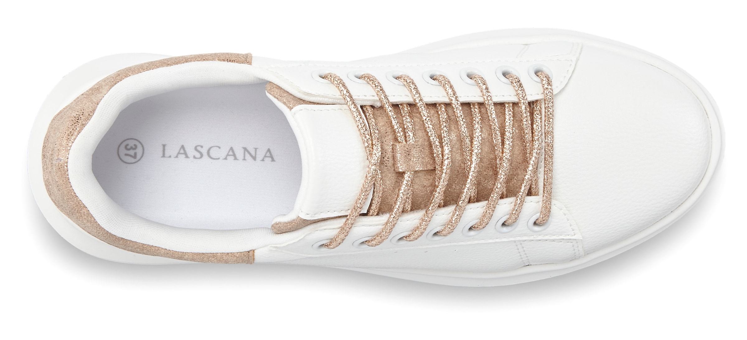 LASCANA Sneakers »Freizeitschuhe, Halbschuhe,«  mit Metallicdetails und elastischen Schnürbändern VEGAN