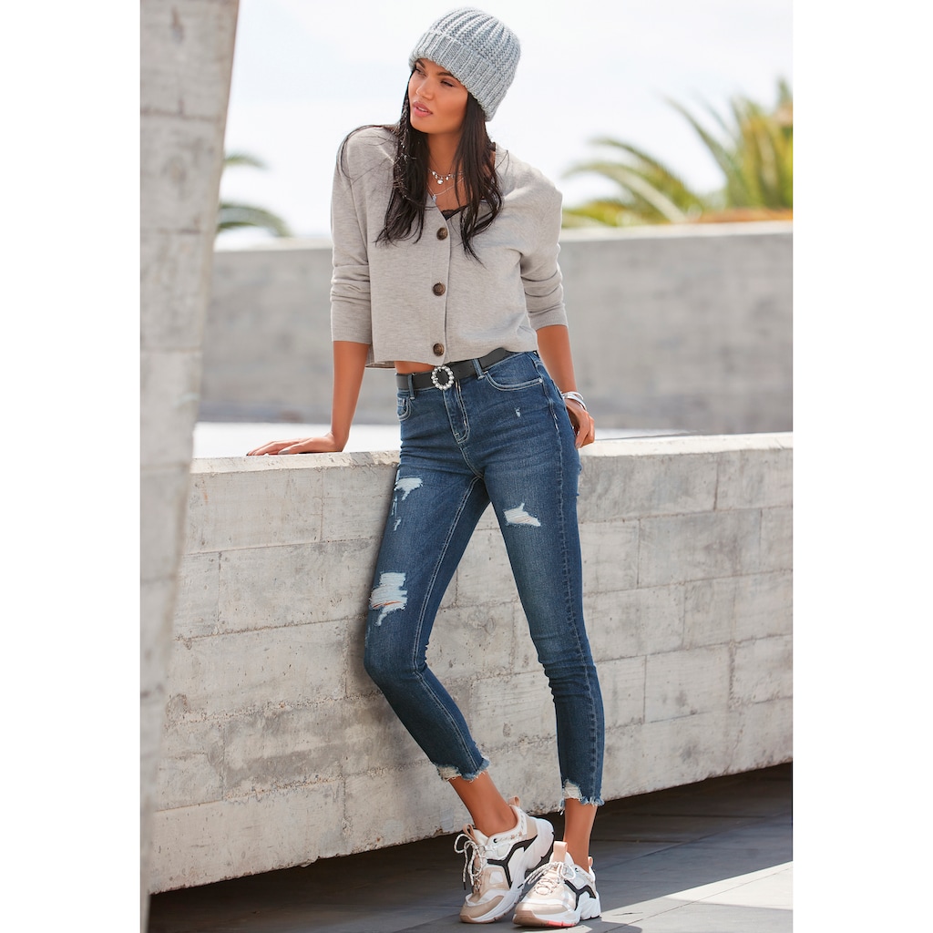 Buffalo Destroyed-Jeans, mit ausgefranstem Beinabschluss und Stretchanteil, schmale Passform