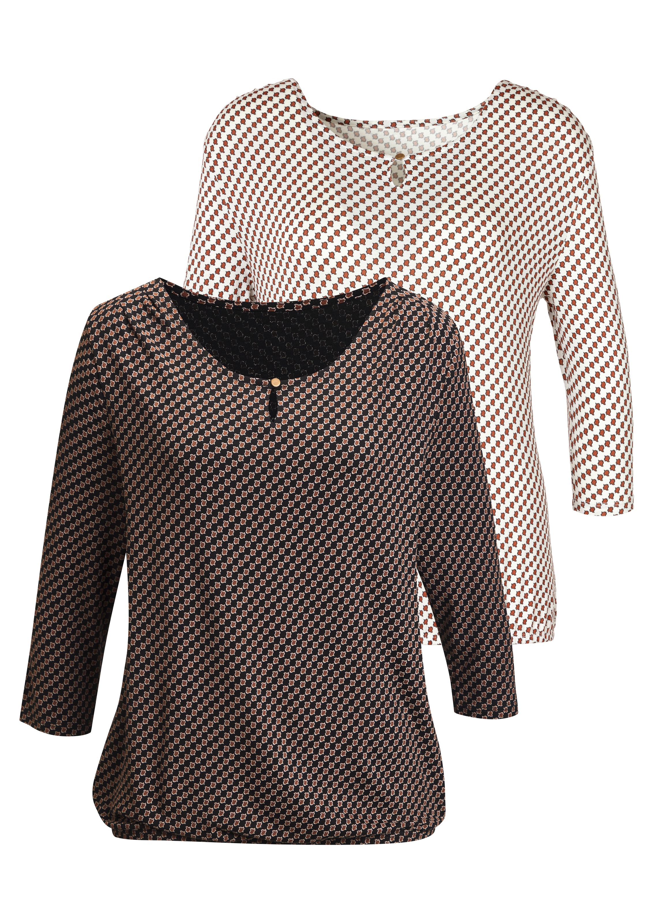 Vivance Rundhalsshirt »mit goldfarbenem Zierknopf am Ausschnitt« 2er-Pack, aus weichem Viskose-Stretch