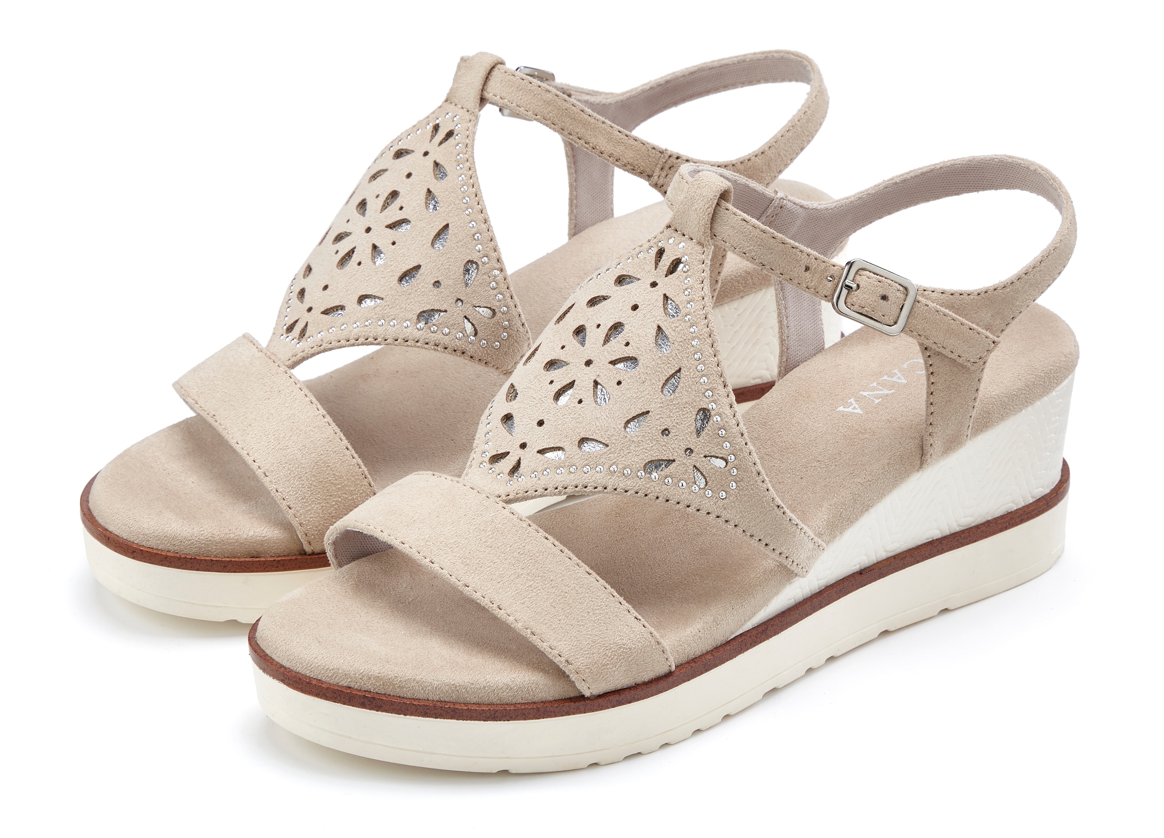 LASCANA Sandalette »Sommerschuh, offener Schuh, Sandale, Keilsandalette,«  mit Keilabsatz gepolsterter Innensohle VEGAN