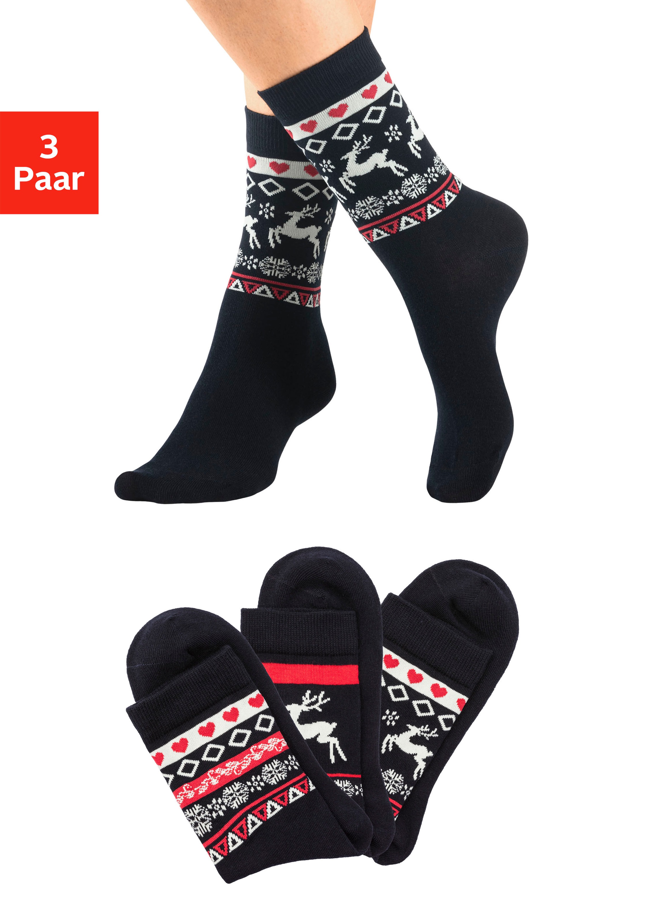 H.I.S Basicsocken Packung, 3 Stk. tlg. mit Wintermotiven