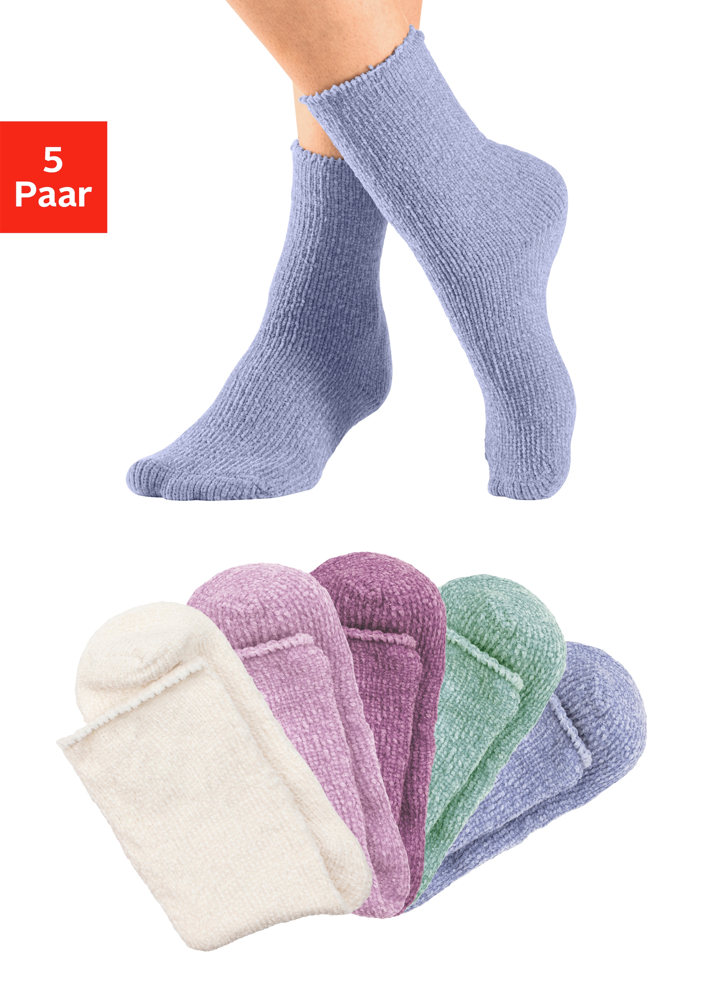 Lavana Kuschelsocken Packung, 5 Paar tlg. ideal als Bettsocken