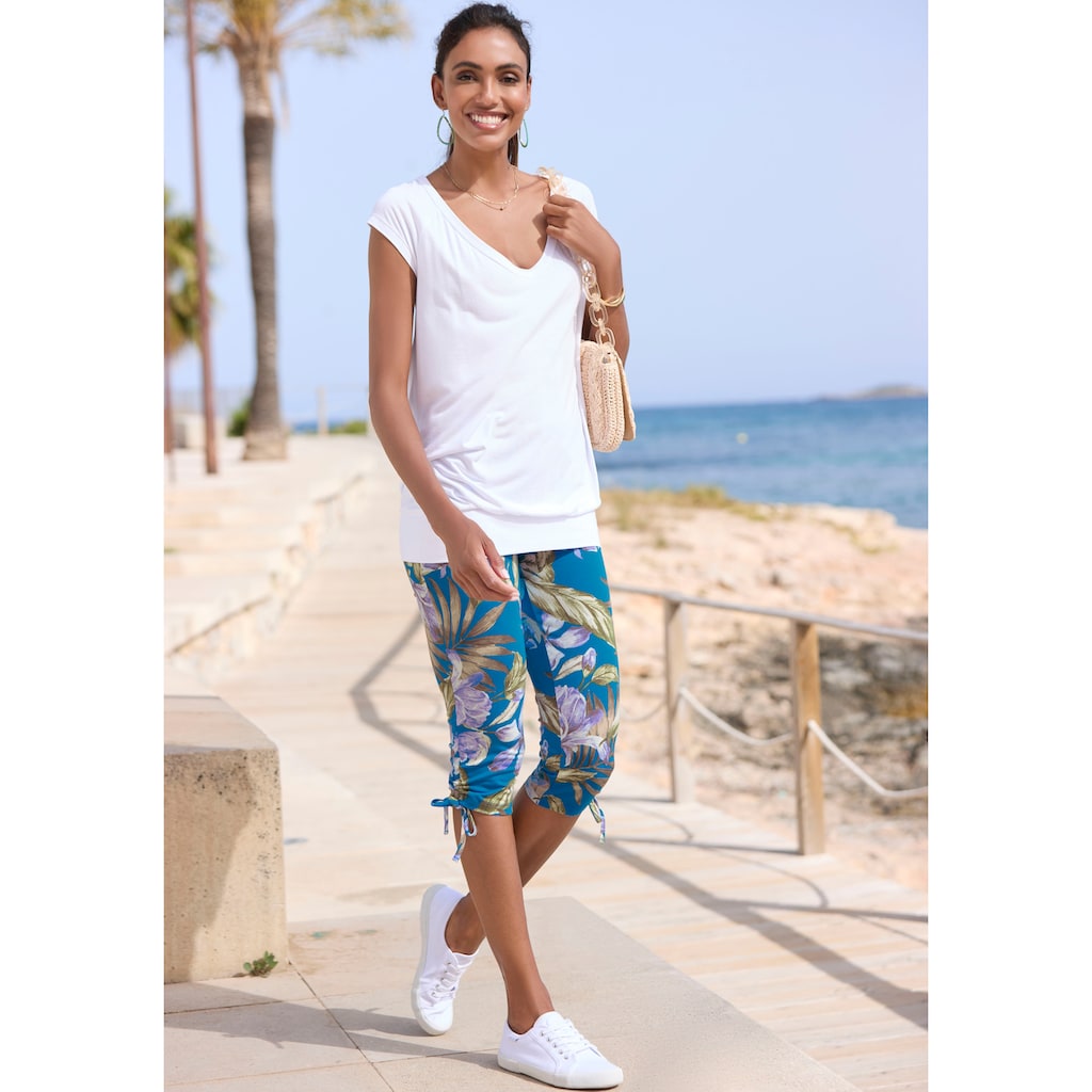 LASCANA Caprileggings, mit seitlicher Raffung und Allover-Druck, 3/4-Länge, Stretch