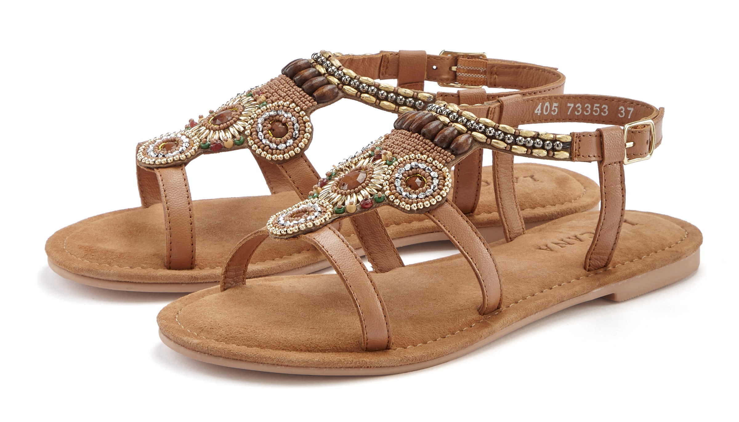 LASCANA Sandale »Sommerschuh« Sandalette, Sommerschuh aus Leder mit Steinchen in Glitzer-Optik