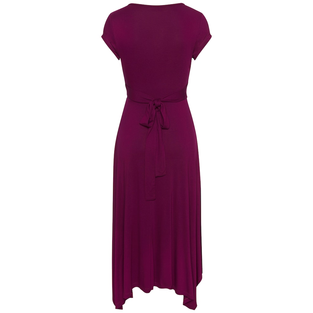 Beachtime Sommerkleid, mit Zipfelsaum und Schleife, Jerseykleid, asymmetrisches Rockteil