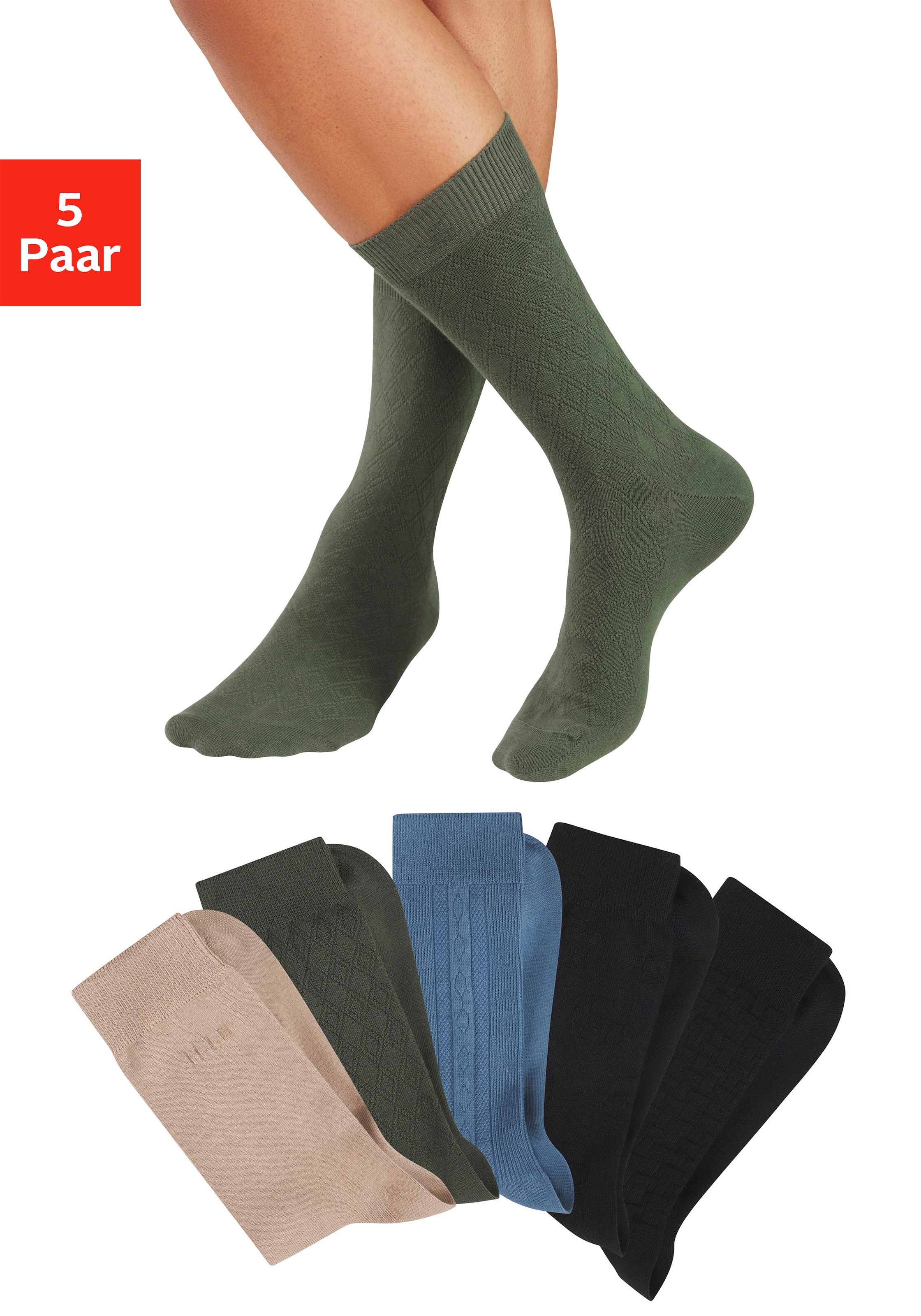H.I.S Businesssocken Packung, 5 Paar tlg. mit dezent eingestrickten Designs