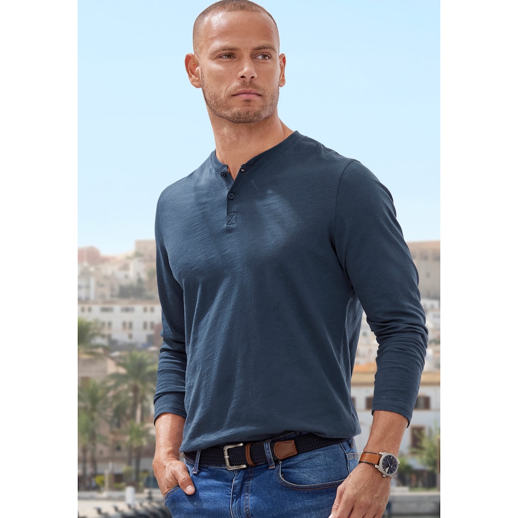 H.I.S Langarmshirt, (Packung, 2 tlg.), Shirt mit Knopfleiste aus aus strukturierter Baumwoll-Qualität