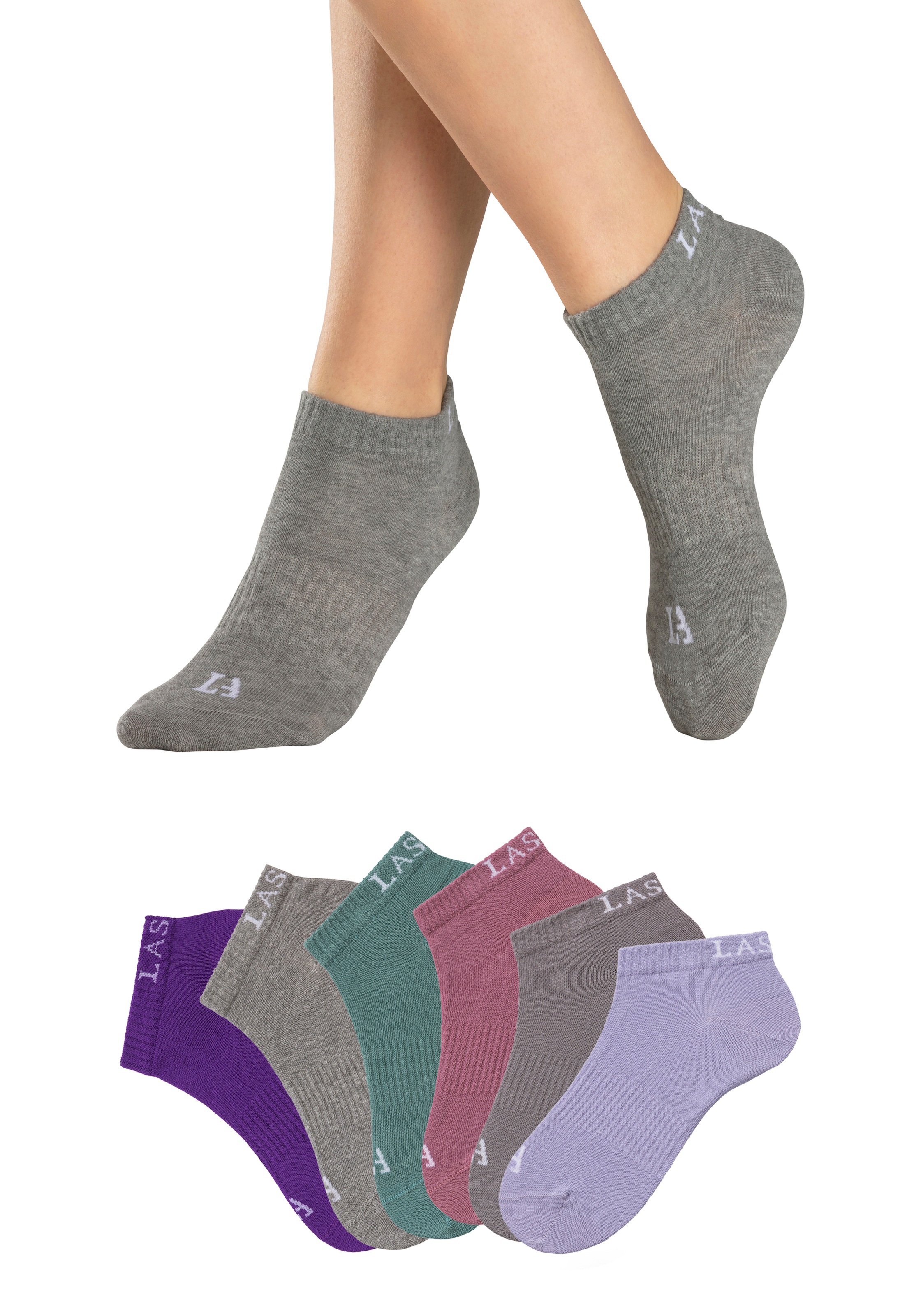 LASCANA ACTIVE Sneakersocken "Damen Sportsocken, Kurzsocken ohne Frottee Laufsocken" Packung, 6 Stk. tlg. mit eingestricktem Marken Logo