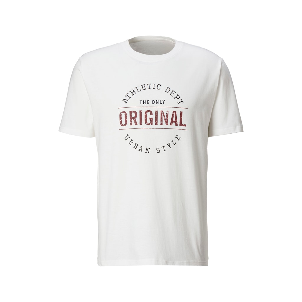 John Devin T-Shirt »Regular Fit,«, Kurzarm, Freizeitshirt mit Rundhals, Frontprint, reine Baumwolle