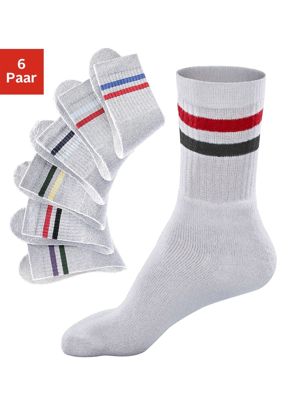 Go in Freizeitsocken Packung, 6 Paar tlg. mit farbigen Streifen