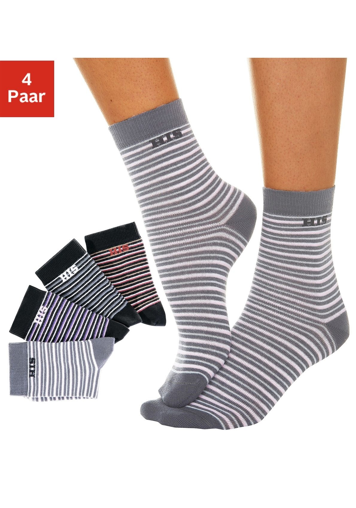 H.I.S Basicsocken Packung, 4 Stk. tlg. mit eingestricktem Markenlogo