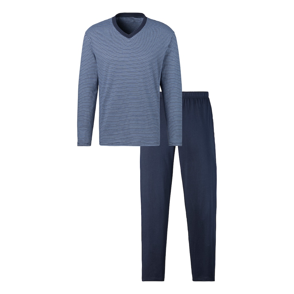 le jogger® Pyjama, (Packung, 4 tlg., 2 Stück), Schlafanzug mit garngefärbten Streifen