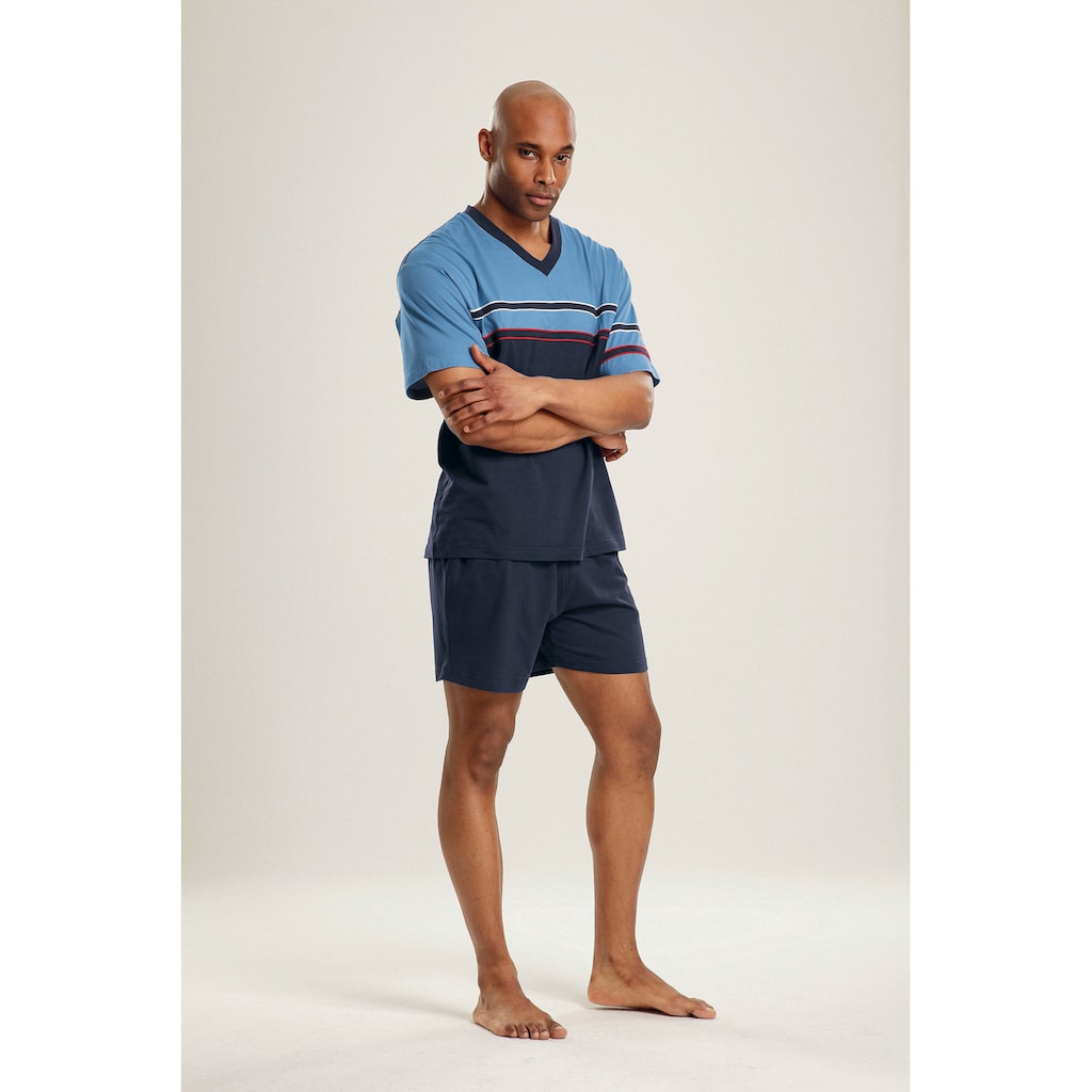 le jogger® Pyjama, (Packung, 4 tlg., 2 Stück), kurzer Schlafanzug mit V-Auschnitt