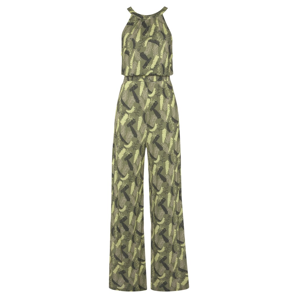 s.Oliver Overall, mit Blätterdruck und breitem Smokeinsatz, sommerlicher Jumpsuit