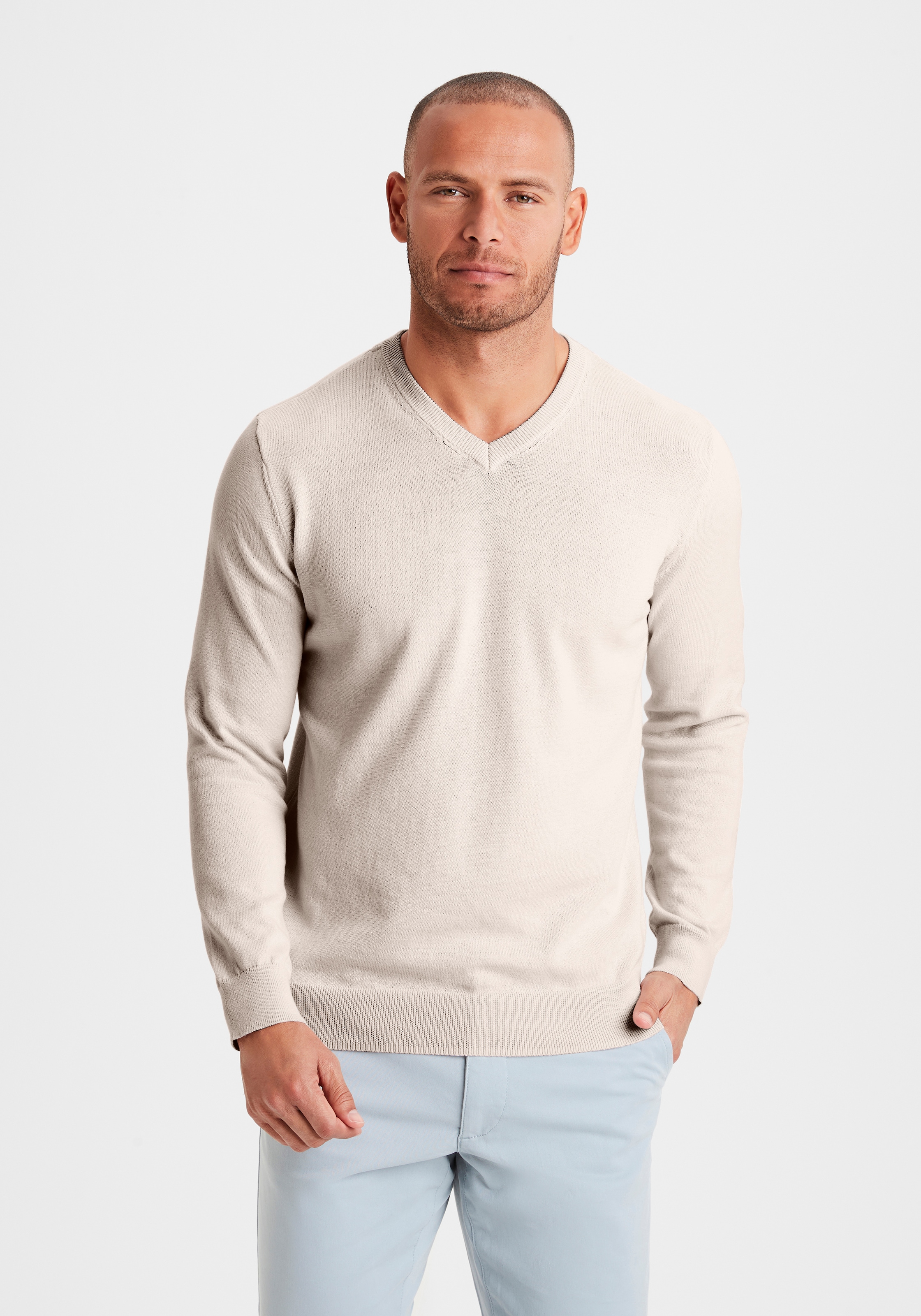 H.I.S Pull en tricot mit V-Ausschnitt, Pullover aus Feinstrick, Baumwollmischung