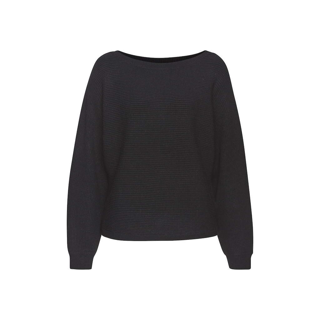 LASCANA Rundhalspullover, mit Zierknöpfen hinten, lockerer Strickpullover