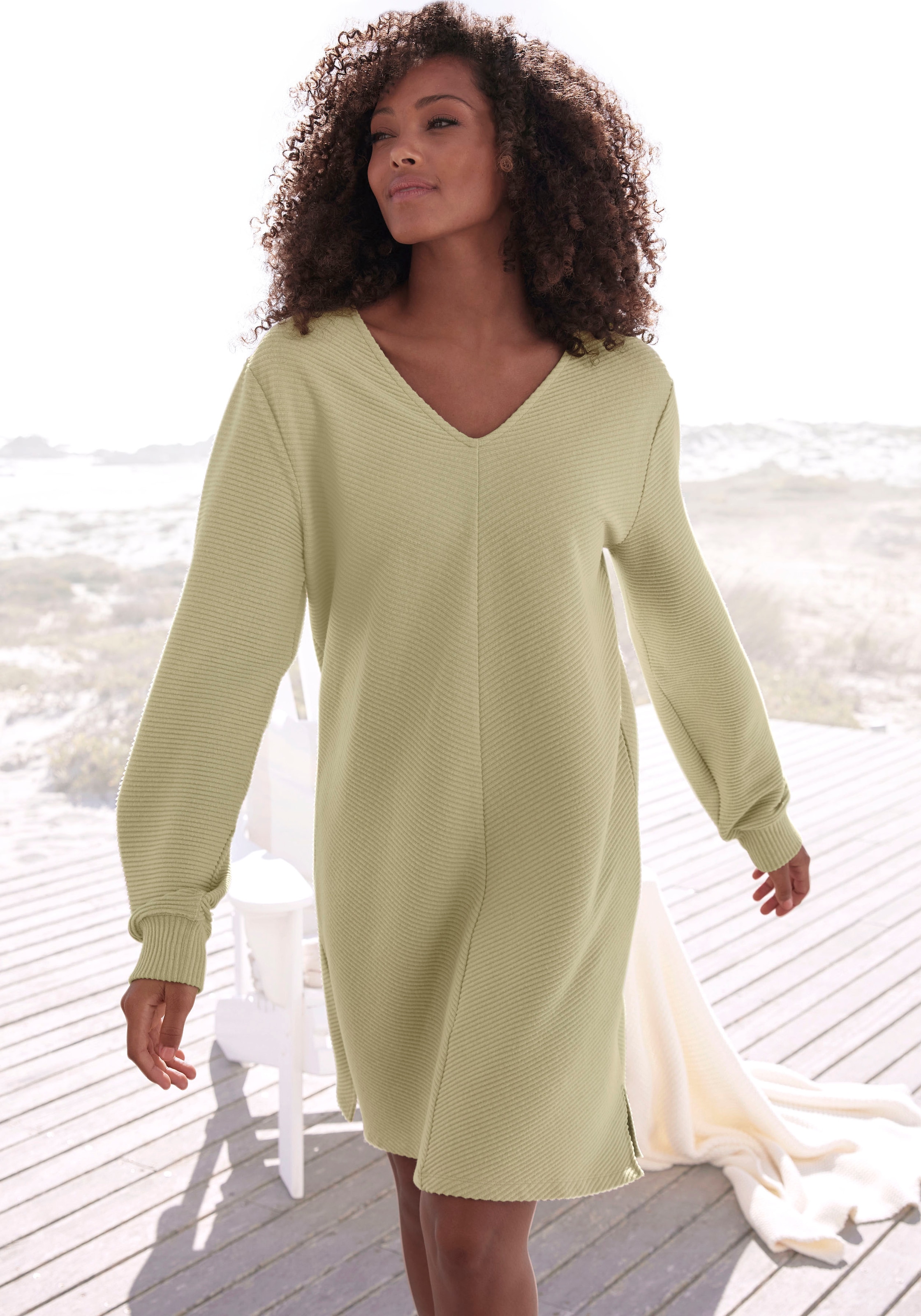 s.Oliver Sweatkleid, Langarmkleid aus Ripp-Qualität mit Teilungsnaht, Loungewear